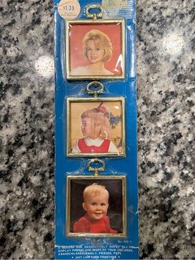 Vintage Gold Triple Square Photo Frame - Blue Backing